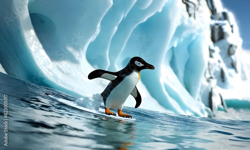 A close-up view of a penguin s feet paddling on the iceberg as it surfs the wave