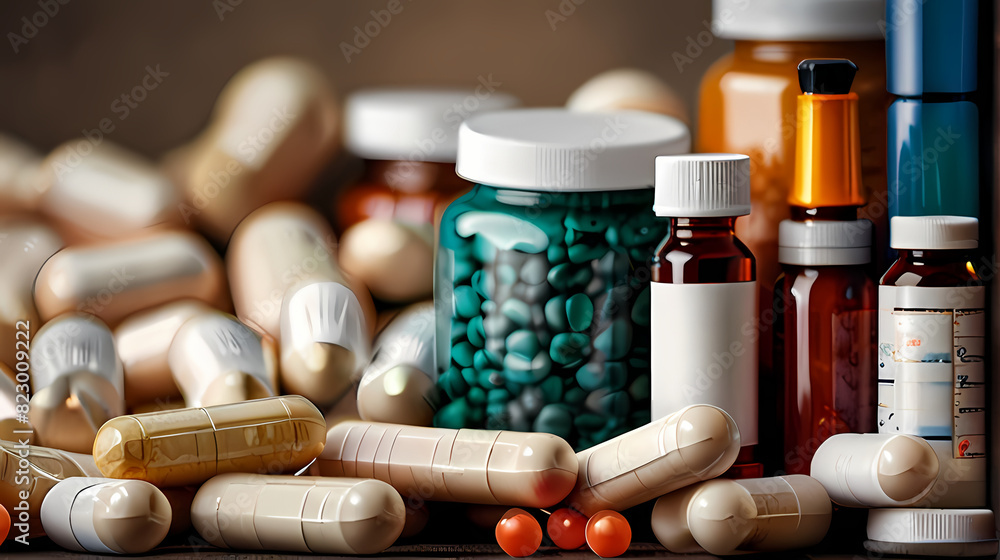 Background with a pile of medicines theme Background with a pile of medicines theme