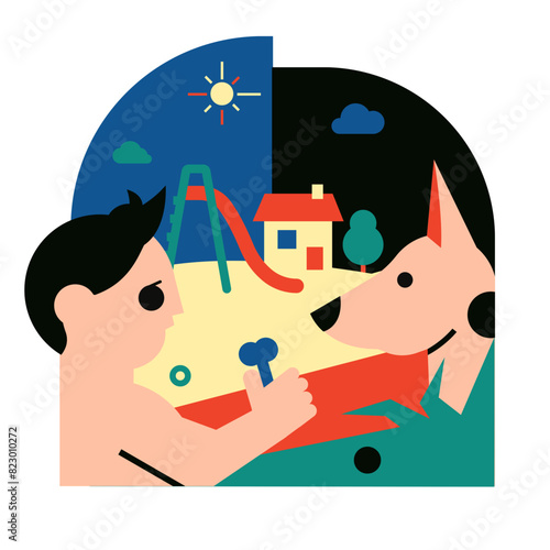 Boy playing with dog