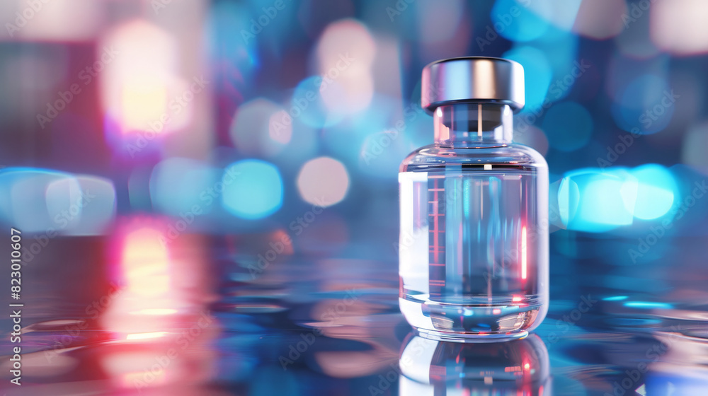 Close-up of a medical vial with a colorful, out-of-focus background, highlighting healthcare and medical innovation. Close-up of a medical vial with a colorful, out-of-focus background, highlighting healthcare and medical innovation.