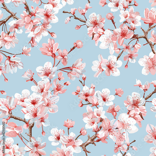 a blue background with pink and white flowers