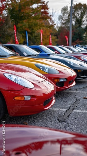 Colorful Lineup of Cars at Charity Facility - Parked Vehicles in Urban Lot