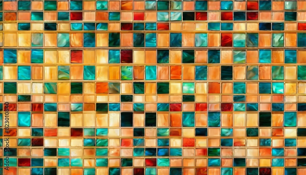 A mosaic composed of glass tiles in various shades of blue, orange, and brown, offering a colorful, textured surface.. AI Generation A mosaic composed of glass tiles in various shades of blue, orange, and brown, offering a colorful, textured surface.. AI Generation