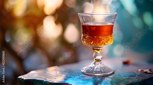 a tantalizing bel ka sharbat, its amber tones shimmering in the glass, promising a taste of sun-kissed sweetness photo