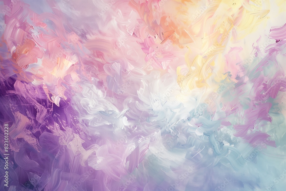 : A dreamscape of ethereal pastel colors intertwining in an otherworldly blend, resembling a celestial garden blooming on canvas with oil and acrylic smears.