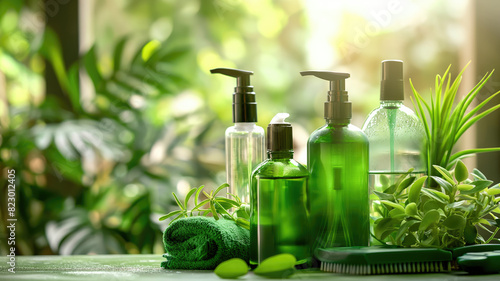 A close-up shot of eco-friendly cleaning products used for cleaning Generative AI