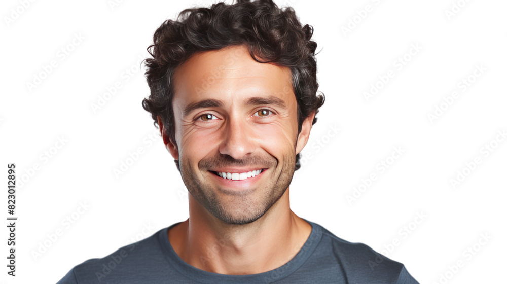 Close-up headshot of a smiling man with short hair in a casual shirt isolated on transparent and white background.PNG image. Close-up headshot of a smiling man with short hair in a casual shirt isolated on transparent and white background.PNG image.