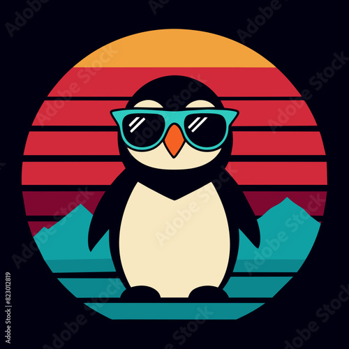 Animated penguin summer t-shirt design vector art illustration