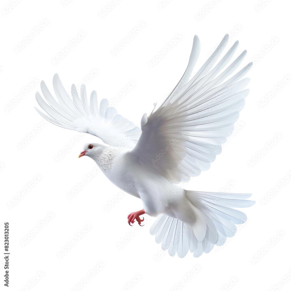 flying white dove on white background. flying white dove on white background.