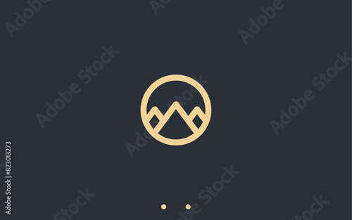 mountain with circle logo design vector silhouette illustration