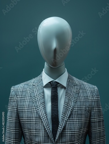Mannequin with office attire, blazer and tie, isolated on an aqua background