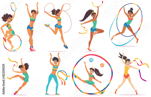 a woman doing various activities with a hula hoop