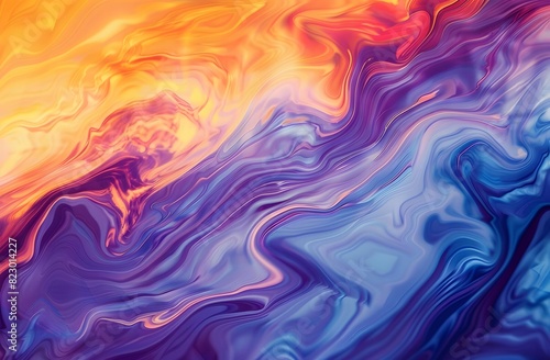 Abstract color swirls of blue background, orange, and purple over ripples and waves, in the style of light purple and light orange, serene minimalist, dusty piles, use of screen tones, light crimson