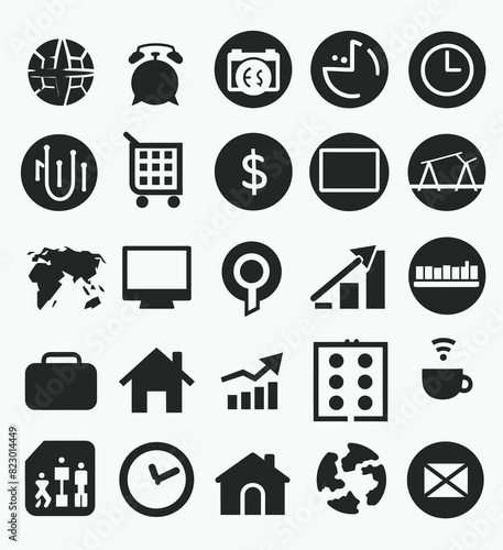 a bunch of black and white icons on a white background