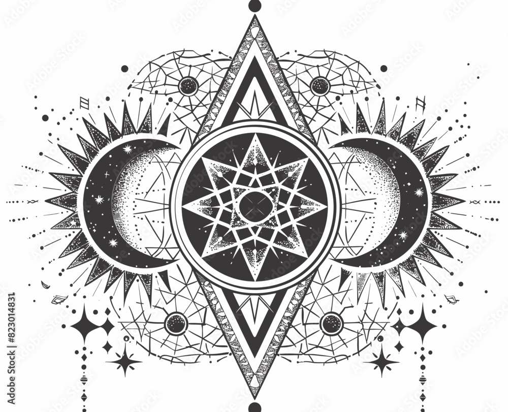 Fototapeta premium a black and white drawing of a star and moon