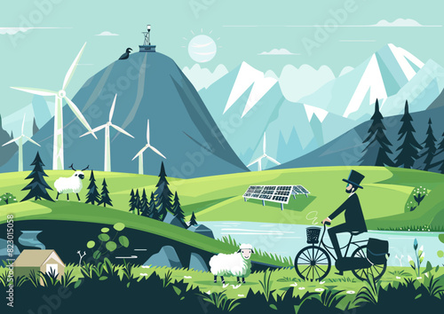 a man riding a bike through a lush green countryside