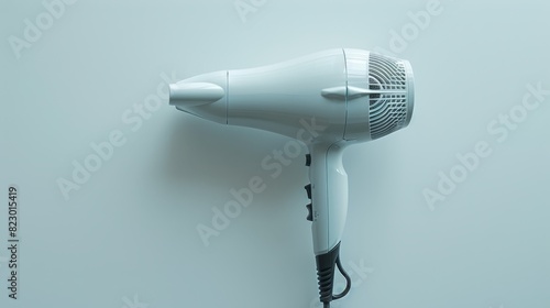 Hair dryer showing the internal fan and heating element, isolated white background, studio lighting for clear advertising, ceramic or tourmaline heating element