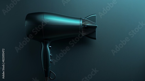 Hair dryer, top-down perspective, isolated background with studio lighting, perfect for advertising, showcasing its sleek and modern design