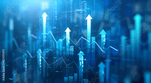 a blue background with arrows going up and down