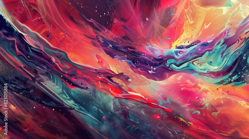 : A psychedelic dreamscape where reality bends and twists, depicted with vibrant colors and bold brushstrokes that create an abstract composition pulsating with energy and movement on canvas.