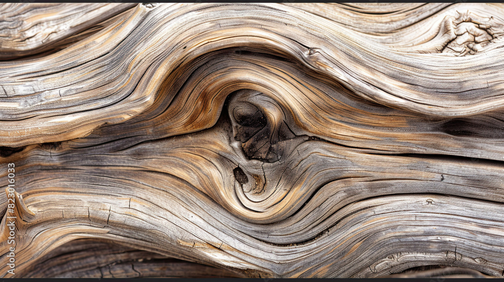 Closeup of the wood grain patterns and textures in a piece of weathered driftwood Closeup of the wood grain patterns and textures in a piece of weathered driftwood