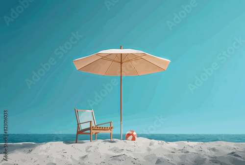 a chair and an umbrella on a beach