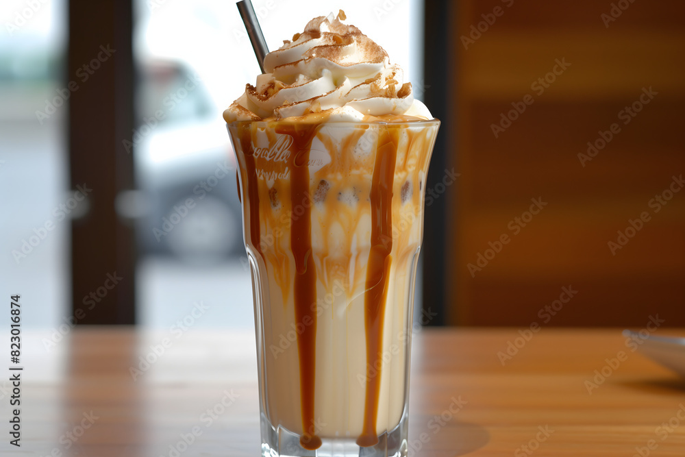 A glass of an iced frappuchino. A glass of an iced frappuchino.