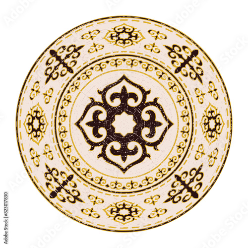 Vector round ethnic element, circular Kazakh national ornament, decorative design templates, isolated on white background 