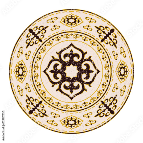 Vector round ethnic element, circular Kazakh national ornament, decorative design templates, isolated on white background	