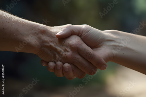 A close up of a handshake with an isolated background