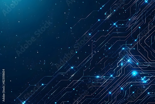 Blue Technology Background with Glowing Circuit Board Lines