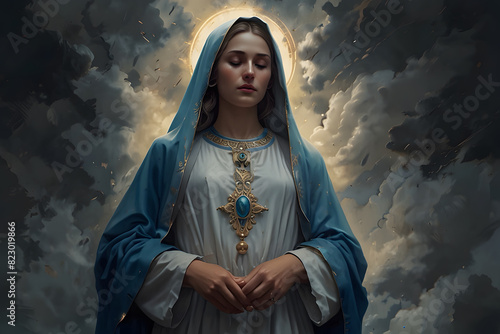 Mother Mary in heaven showing kindness and glory