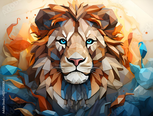 Low poly lion portrait. Polygonal style.  illustration. photo