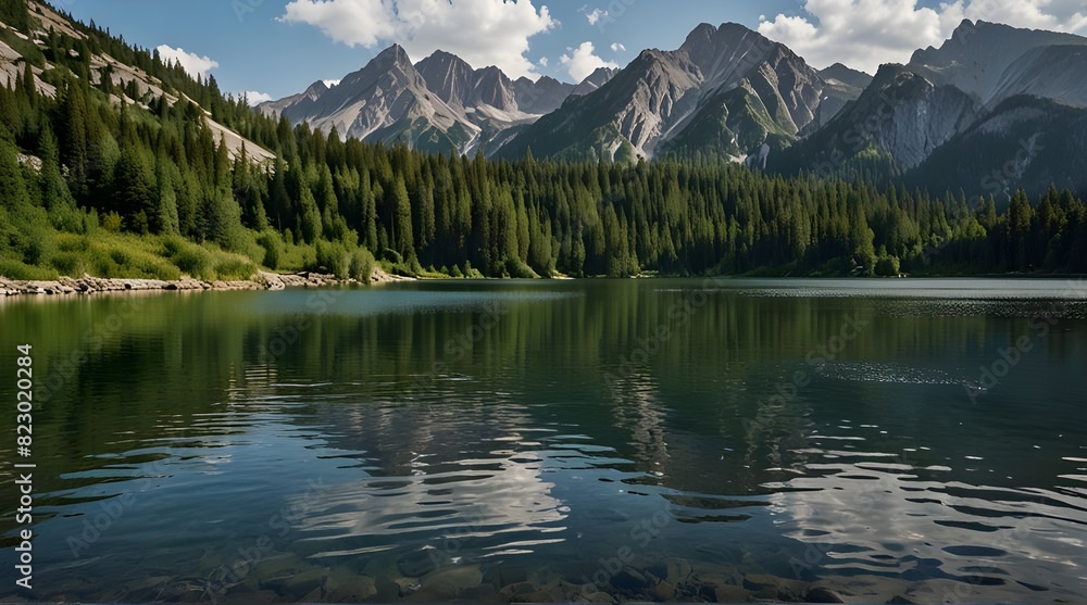 Mountains around lake in summer.generative.ai