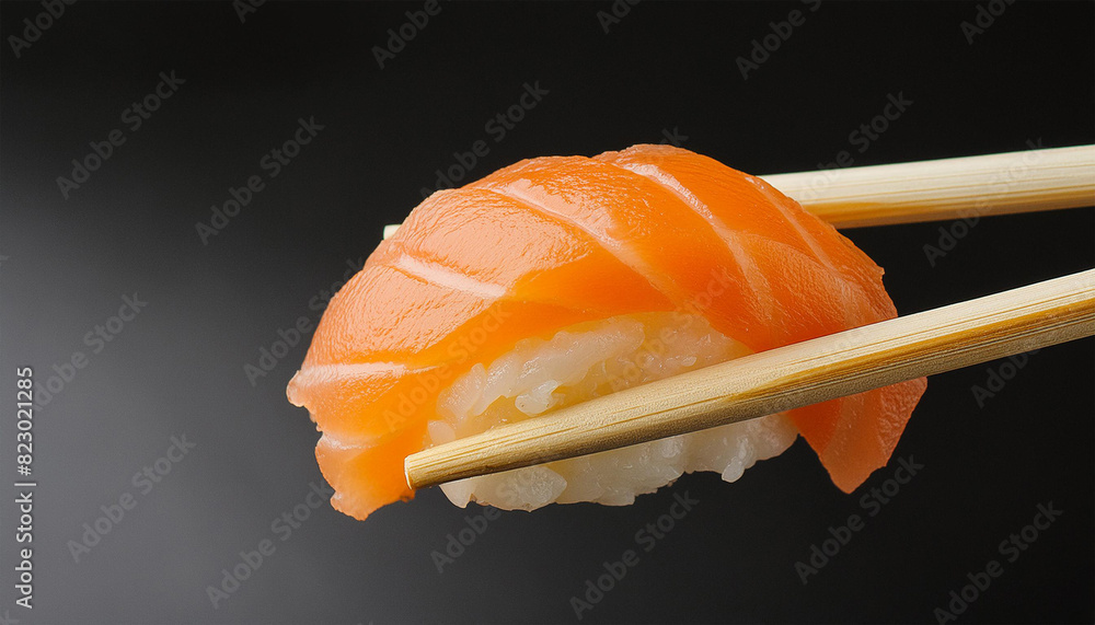 Salmon Jhow sushi on chopsticks Salmon Jhow sushi on chopsticks