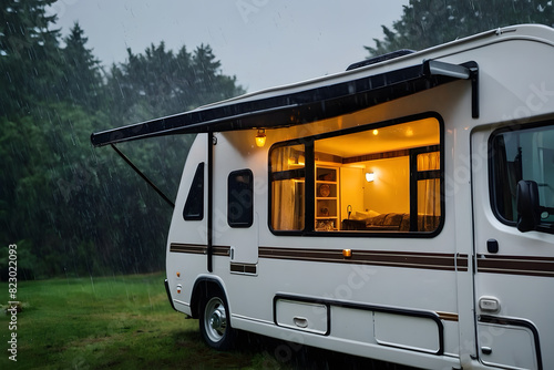 A motor home in rainy days