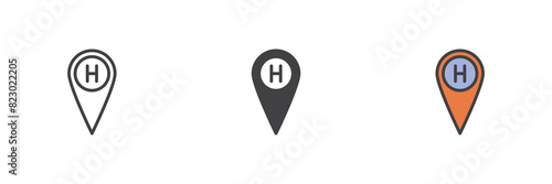 Hospital location pin different style icon set