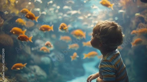 Children playing and learning, Kids exploring an aquarium, fascinated by marine life, a journey under the sea © LittleDreamStocks