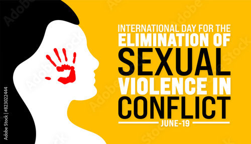 19 June is International day for the elimination of sexual violence in conflict background template. Holiday concept. use to background, banner, placard, card, and poster design template.
