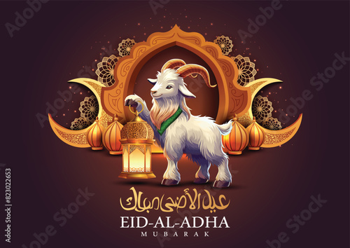 beautiful Eid al Adah art greetings. goat holding Arabic lantern. Arabian culture background. abstract vector illustration design.