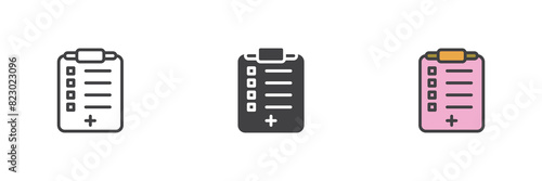 Medical report different style icon set