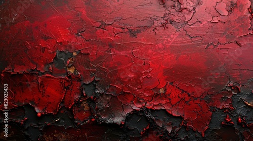 Ruby red with abstract black accents, copy space,