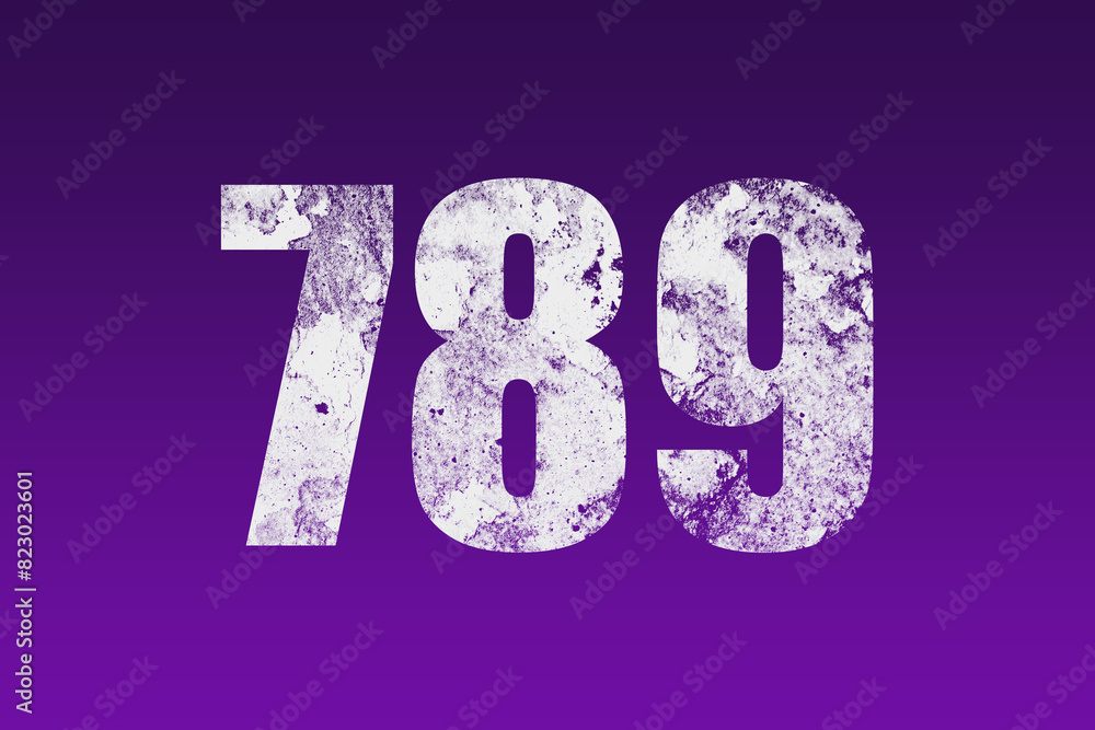 flat white grunge number of 789 on purple background. flat white grunge number of 789 on purple background.
