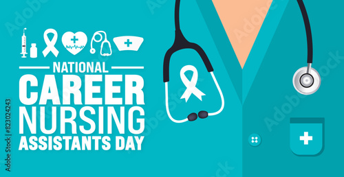 June is National career nursing assistants day background template. Holiday concept. use to background, banner, placard, card, and poster design template with text inscription and standard color.