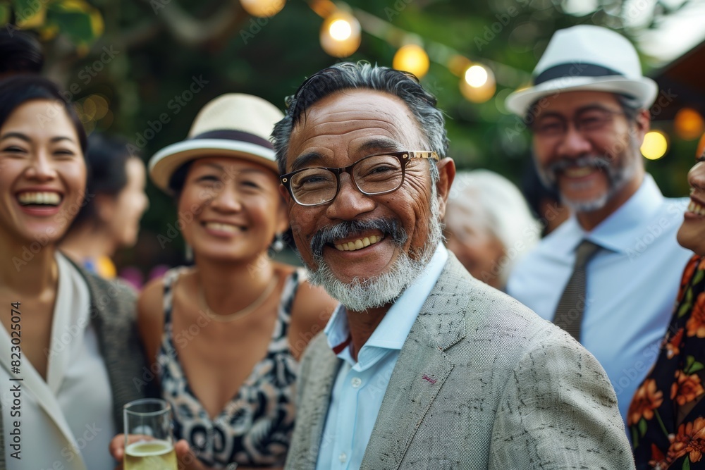 Group of friends hanging out together at a summer party. Cheerful senior men and women having fun and dancing. Group of friends hanging out together at a summer party. Cheerful senior men and women having fun and dancing.