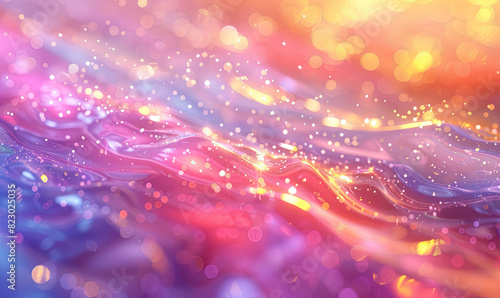 Illustrate a background that captures the essence of dreamy, blurred rainbow laser lights with a surreal, colorful holographic flare , Generate AI