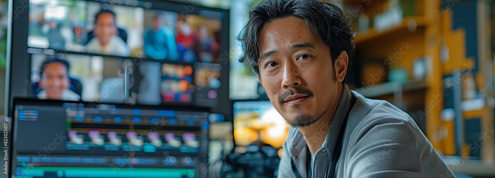 Asian video editor using a laptop and PC to edit footage for posting on social media or the internet at their freelance lifestyle studio. Asian video editor using a laptop and PC to edit footage for posting on social media or the internet at their freelance lifestyle studio.