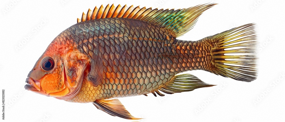 Large, luscious tilapia fish isolated against a white backdrop. Large, luscious tilapia fish isolated against a white backdrop.