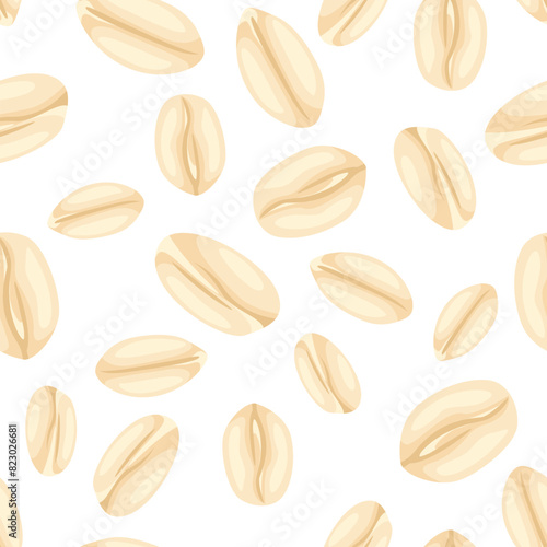 Oatmeal background. Seamless pattern with oat flakes. Vector cartoon flat illustration.