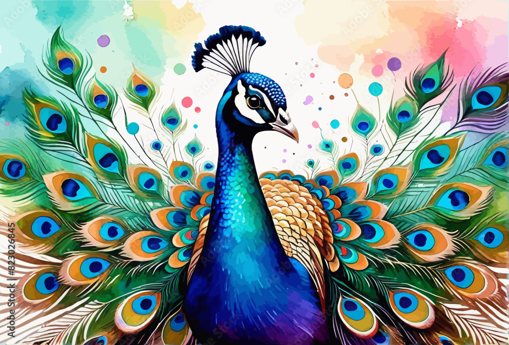 Obraz premium a painting of a peacock with colorful feathers
